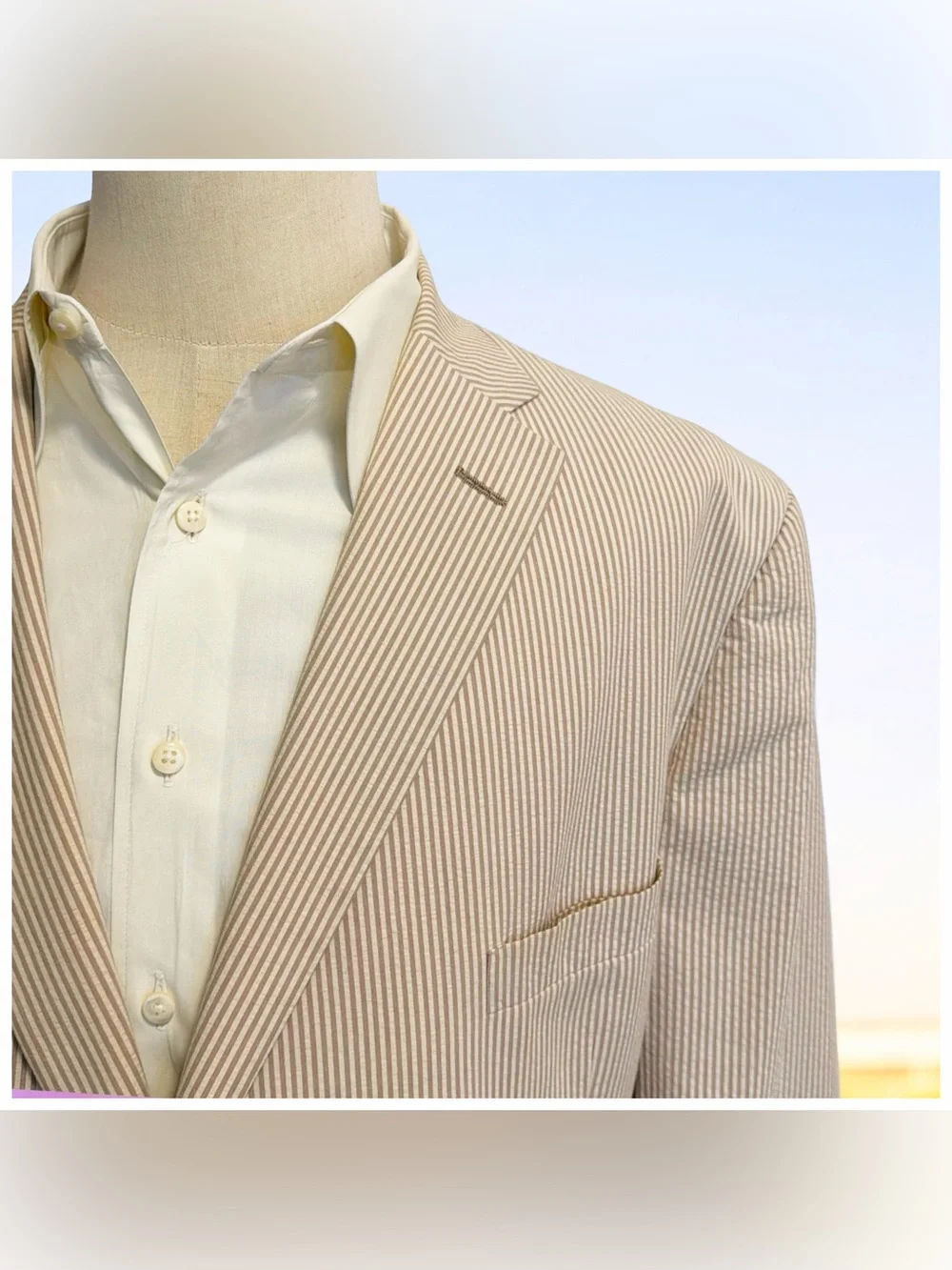 Tom James Inocente Summer Lightweight Seersucker Suit | Tan & Cream | Classic